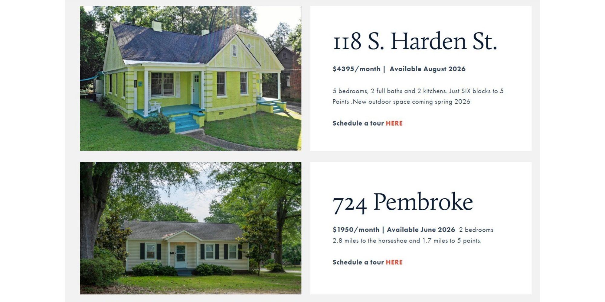 Web de UofSCRentals con enlaces de reserva de Koalendar incrustados